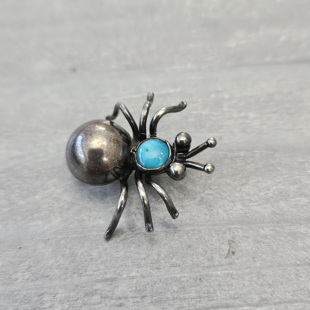 Vintage Sterling Turquois Spider Brooch